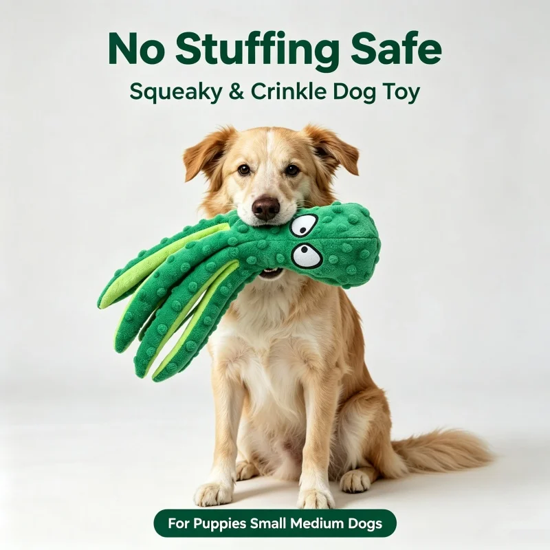 No Stuffing Squeaky Dog Toy Octopus Shape Crinkle Plush Chew Durable Interactive Teething for Small 1005011965996814