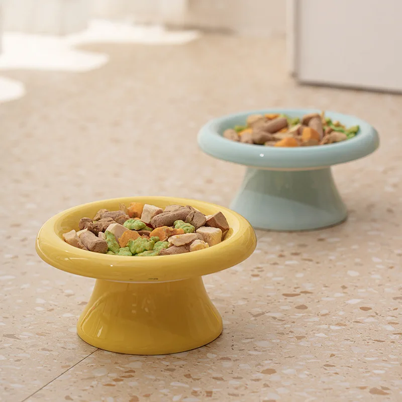 High footed cat bowl large caliber anti black chin anti knock dog snack bowl cervical protection 1005011967367936
