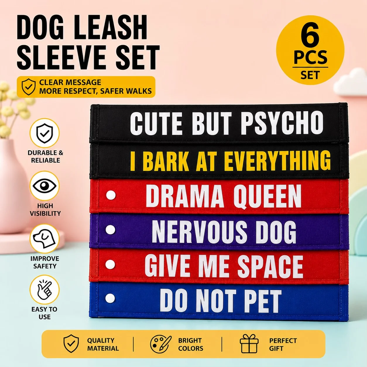 6PCS Dog Leash Sleeve Set – Do Not Pet, Nervous Dog, In Training 1005011970098572