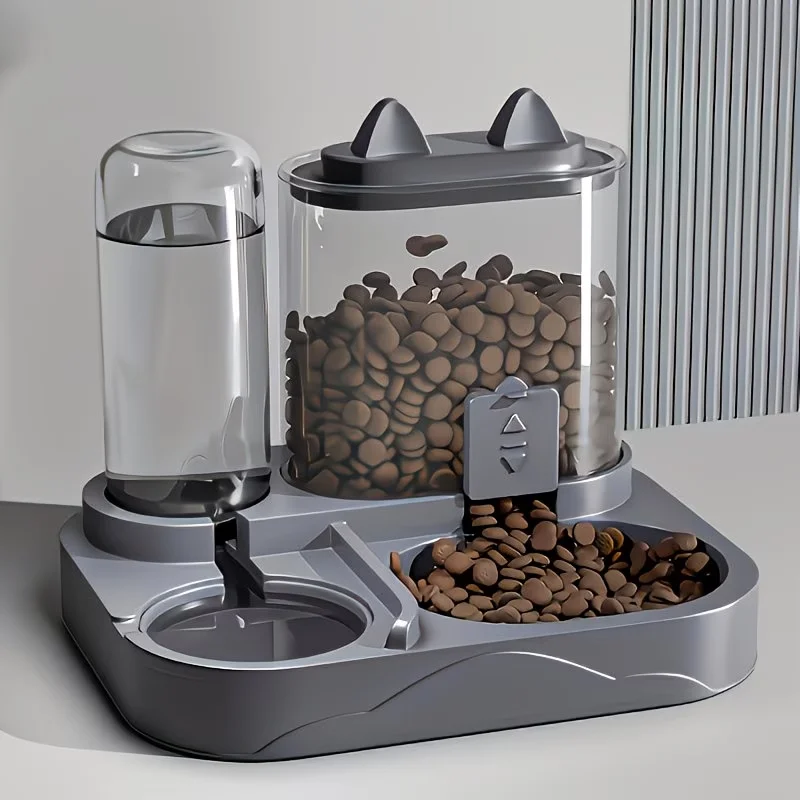 Large Pet Feeder & Water Dispenser, Dry Wet Separation, Durable Plastic, Transparent (2 In-1) 1005011973230487