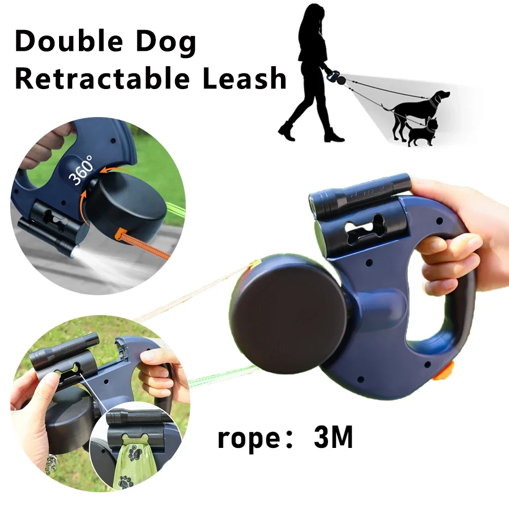 Retractable Dual Doggie Leash with LED Light 1005011973633986
