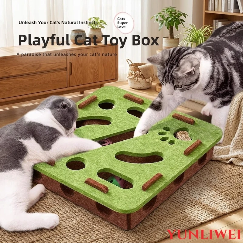 Pet Cat Puzzle Toy Maze Box Interactive Hunter Toy with Bells Balls IQ Training Hidden Food Game 1005011975000242