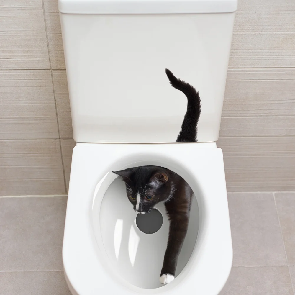 1PC Creative Funny Cat Toilet Stickers Bathroom Decoration Wall Stickers Self-adhesive Bathroom 1005011975411535