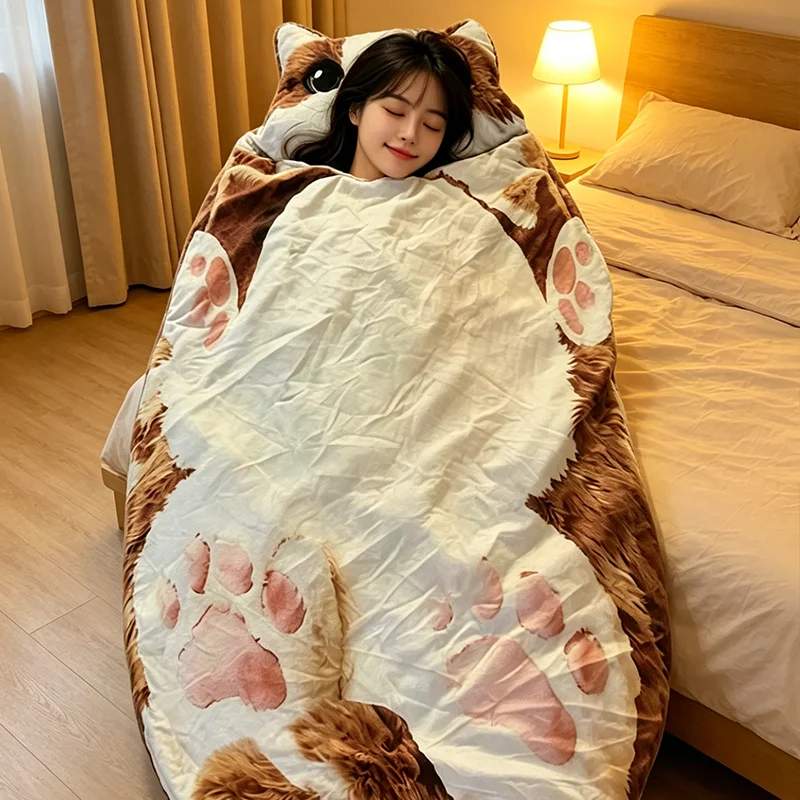 Adult Cat Plush Sleeping Bag Washable Soft Velvet Animal Envelope Blanket Household Bedding Bedroom 1005011975584237