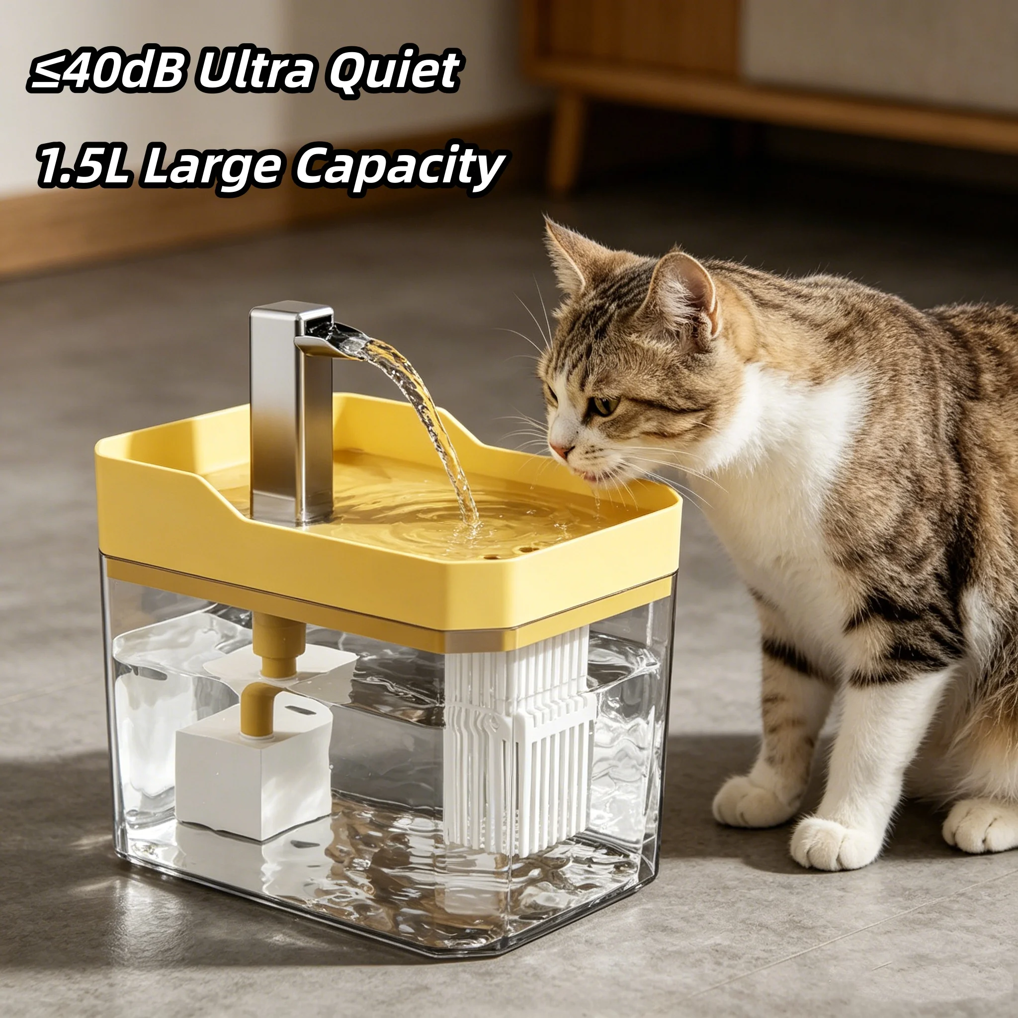 Cat Water Fountain 1.5L Transparent Pet Water Dispenser Ultra Quiet Circulating Filter Auto Power 1005011976598831