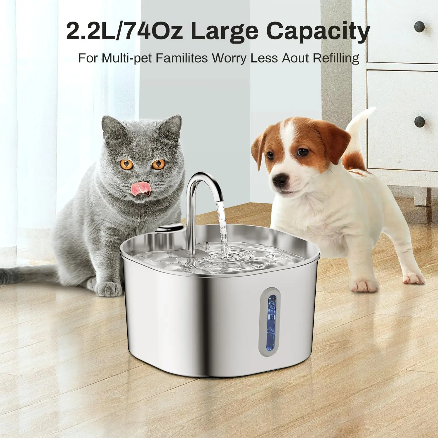 2.2L Automatic Cat Water Fountain Stainless Steel Pet Water Dispenser Bowl Dog Water Fountain with 1005011977008260