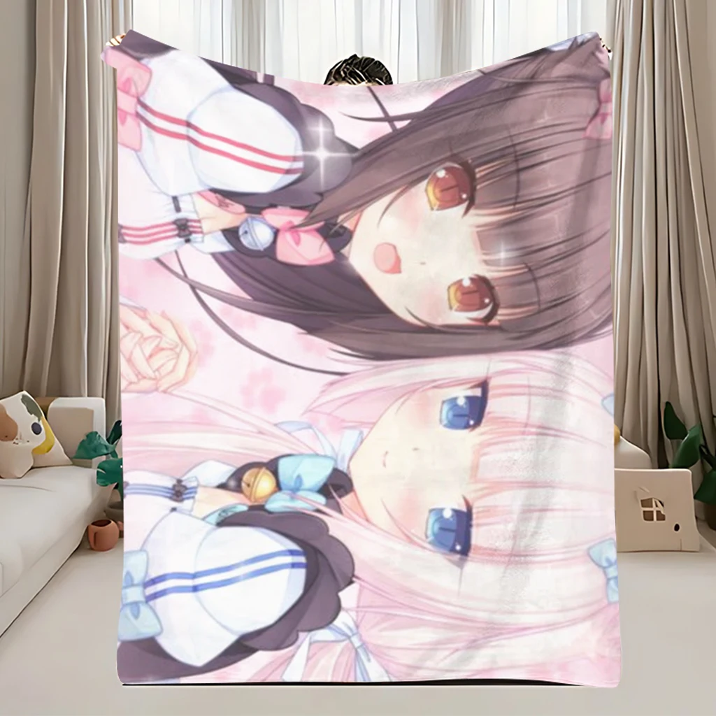 1pc Nekopara Chocola & Vanilla Throw Blanket, Kawaii Cat Maid Anime Flannel Blanket 1005011978542018