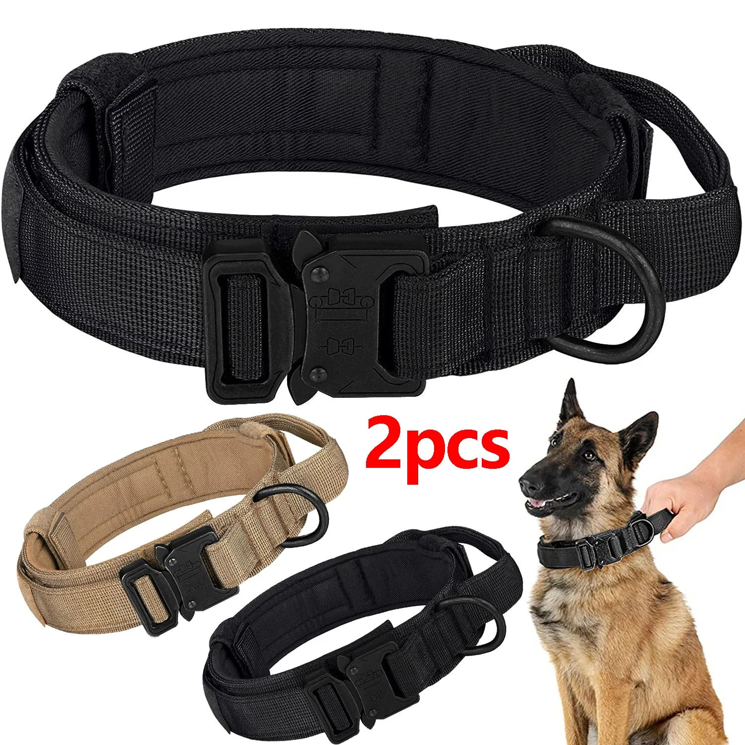 Tactical Dog Collar Adjustable Military Nylon Dog Collar with Control Handle Heavy Duty Metal 1005011981916931