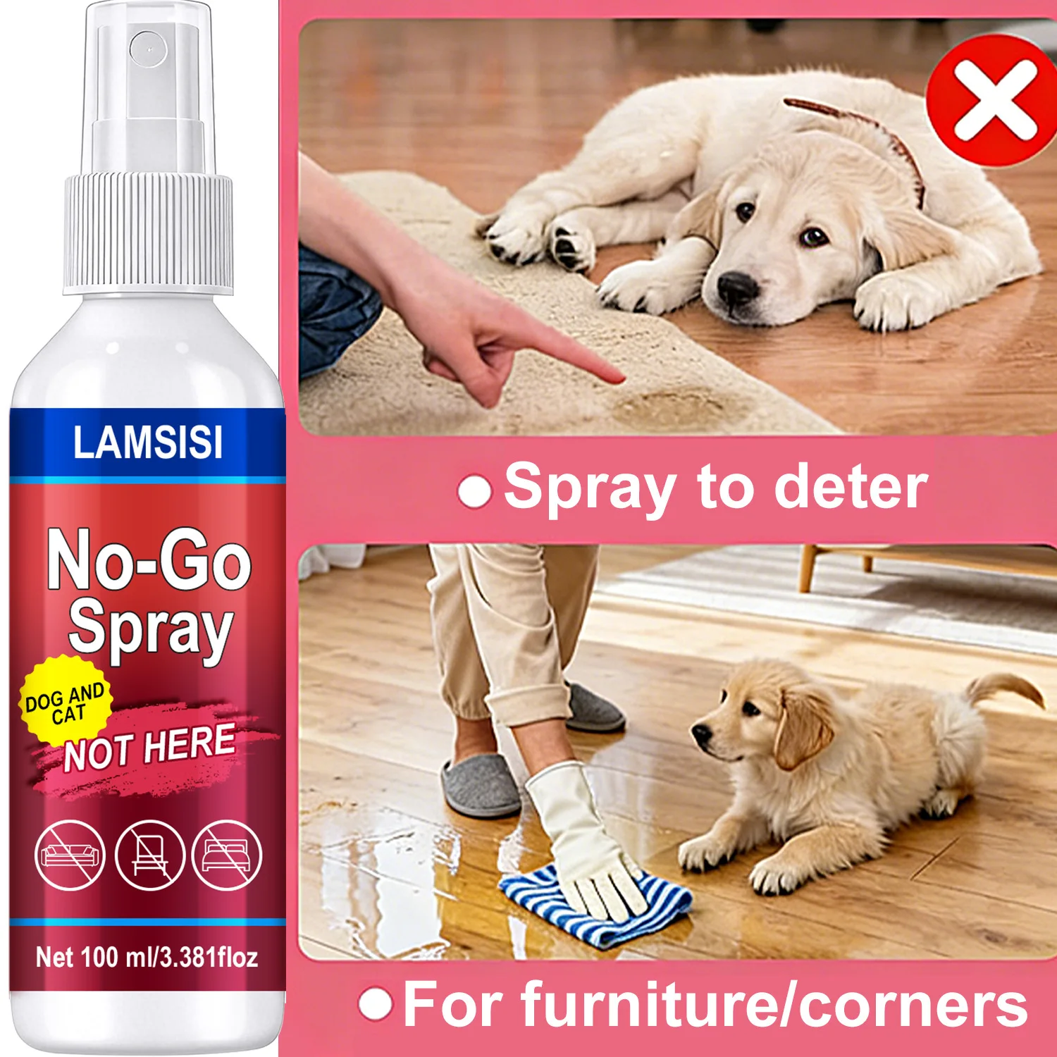 No-Go Spray for Dogs & Cats, 100ml Scent Deterrent to Mark Pet-Free Zones 1005011992754707