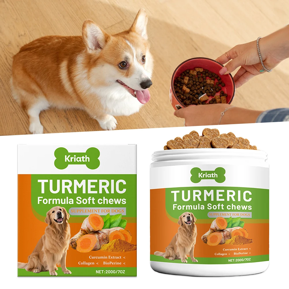 Organic-Turmeric Soft Chews for Dogs with Curcumins Joint Supplement with Collagen Eliminates (200g) 1005011992973828