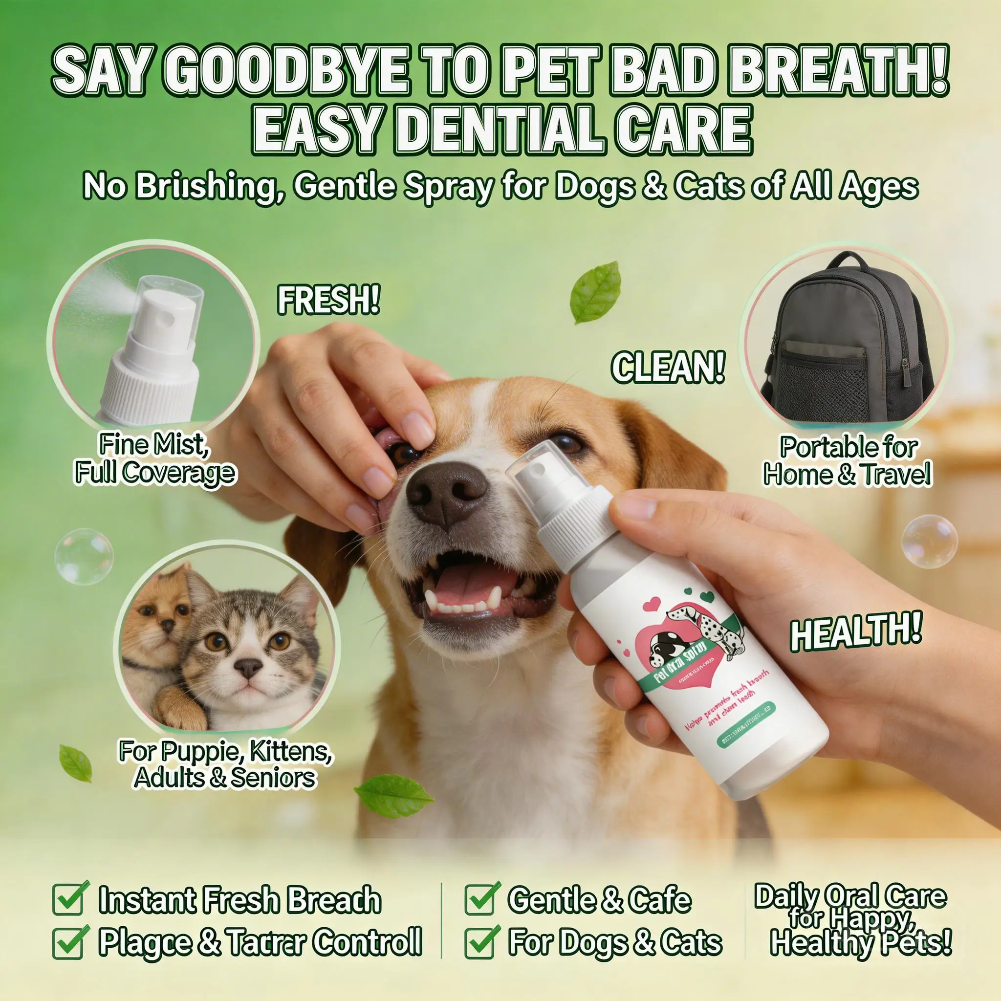 Dogs Cats Pet Oral Spray Reduces Plaque Tartar Buildup Fresh Breath Teeth Gum Health Cleaner No 1005011993032765