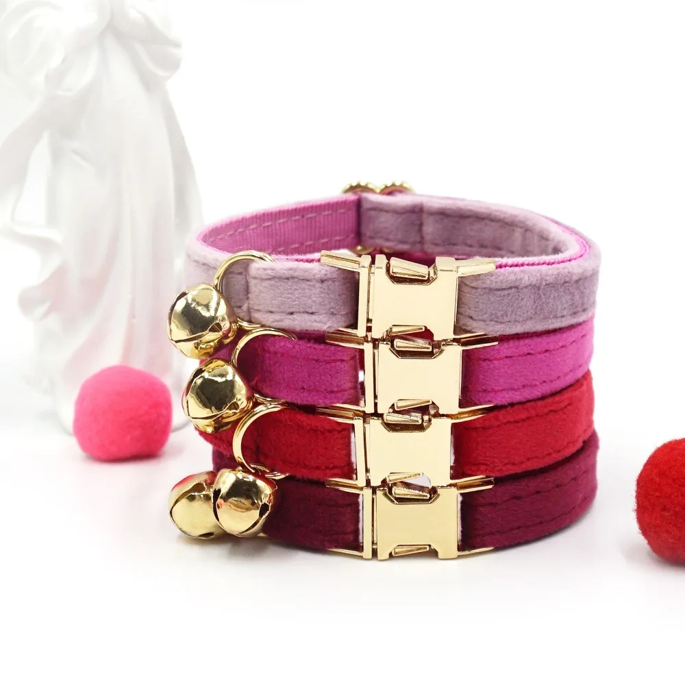 Portable Velvet Cat Collar Cute Adjustable Kitten Collars Light Gold Buckle with Bell Cat 1005011993598932