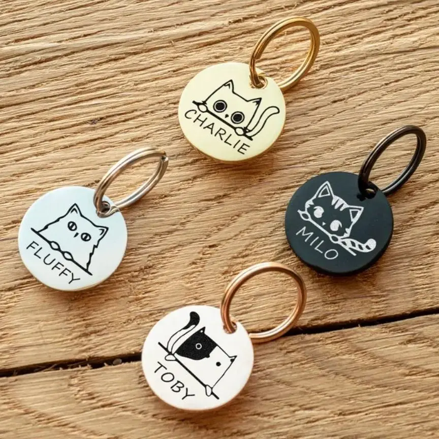 Personalized Name Pet ID Tags Cute Cat Face Collar Accessories Customized Name Tags ID Collar 1005011993686672