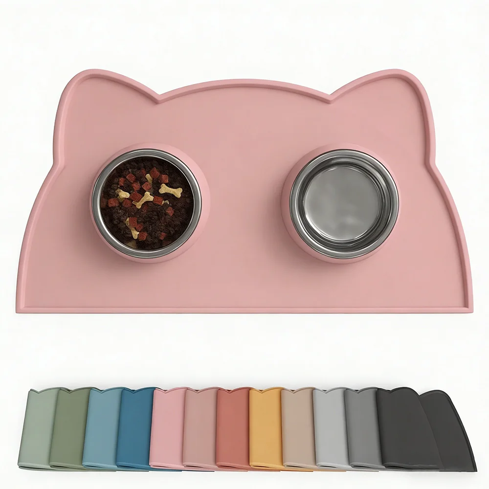 Pet Feeding Mat For Dogs & Cats, Thin Silicone Waterproof Cat Food Mat Cat Bowl Mat With Raised Edge 1005011998062746