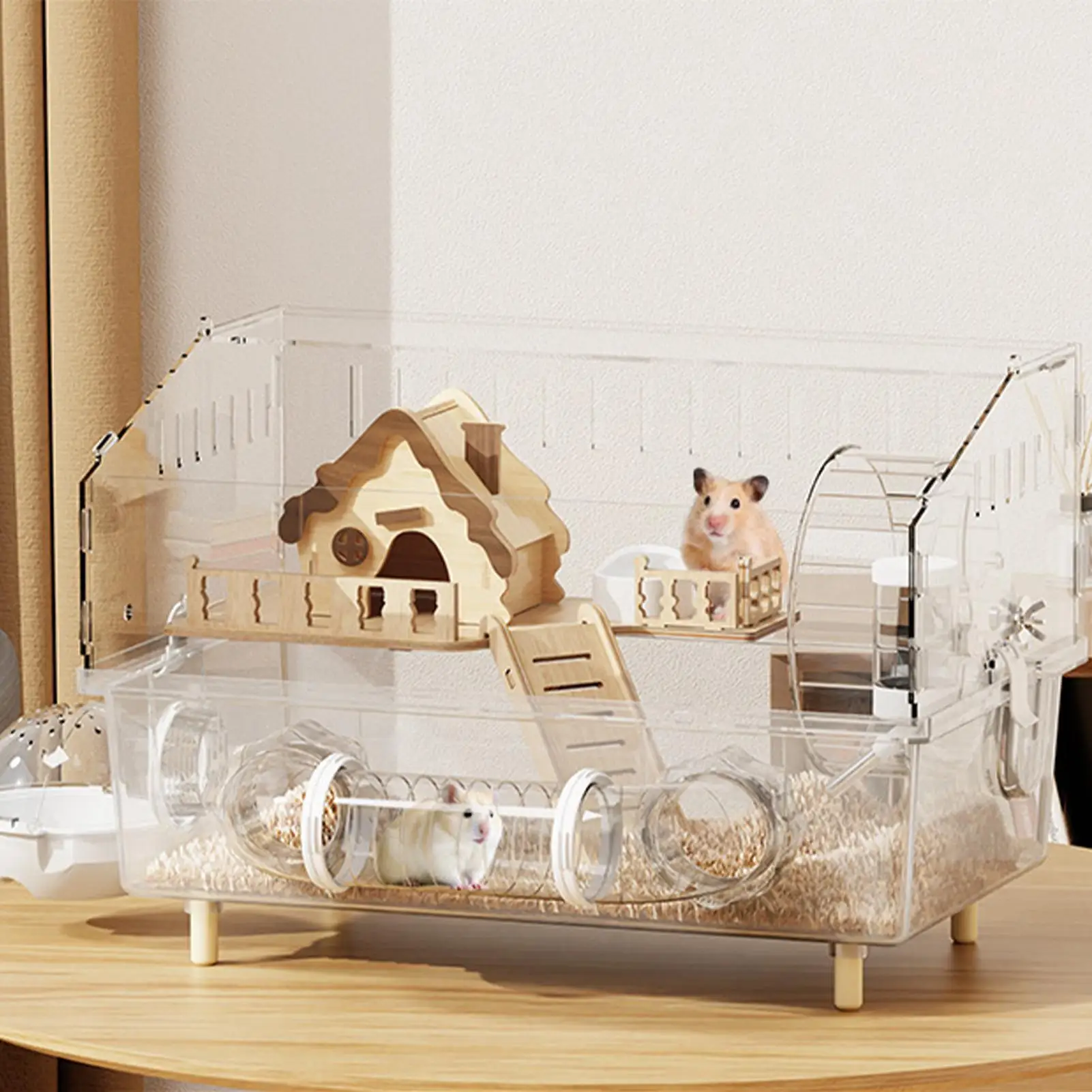 Hamster Cage 2-Layer Clear Acrylic Pet Habitats Enclosure for Indoor Outdoor Home Yard Breeding 1005011999387892