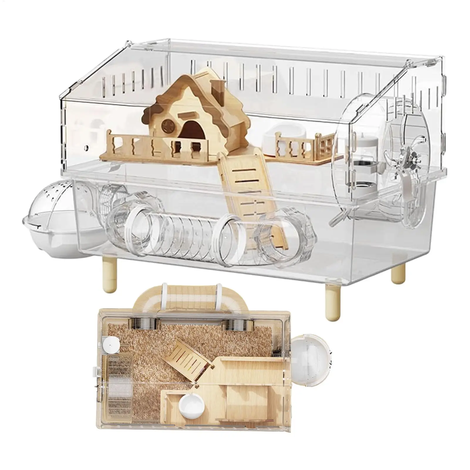 Acrylic Hamster Cage 2-Layer Clear Acrylic Pet Habitats Hamster Enclosure for Indoor Outdoor Home 1005011999419833