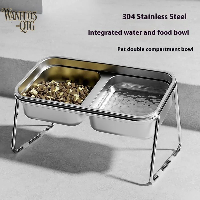 Cat Bowl Cat Food Bowl Stainless Steel Double Bowl Anti-Tip Pet Bowl Cat Eating Bowl Drinking Bowl 1005012002243327