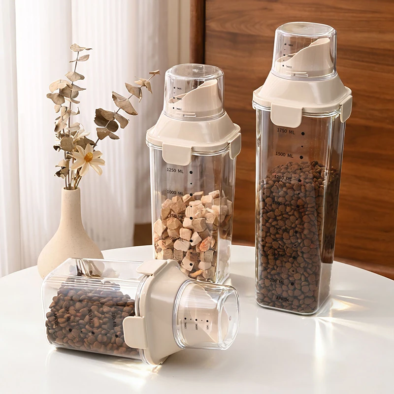 2L 2.5L 3L Measuring Cup Food Store Container Dog Cat Pail Plastic Tank with Moisture-Proof Sealed 1005012002502302