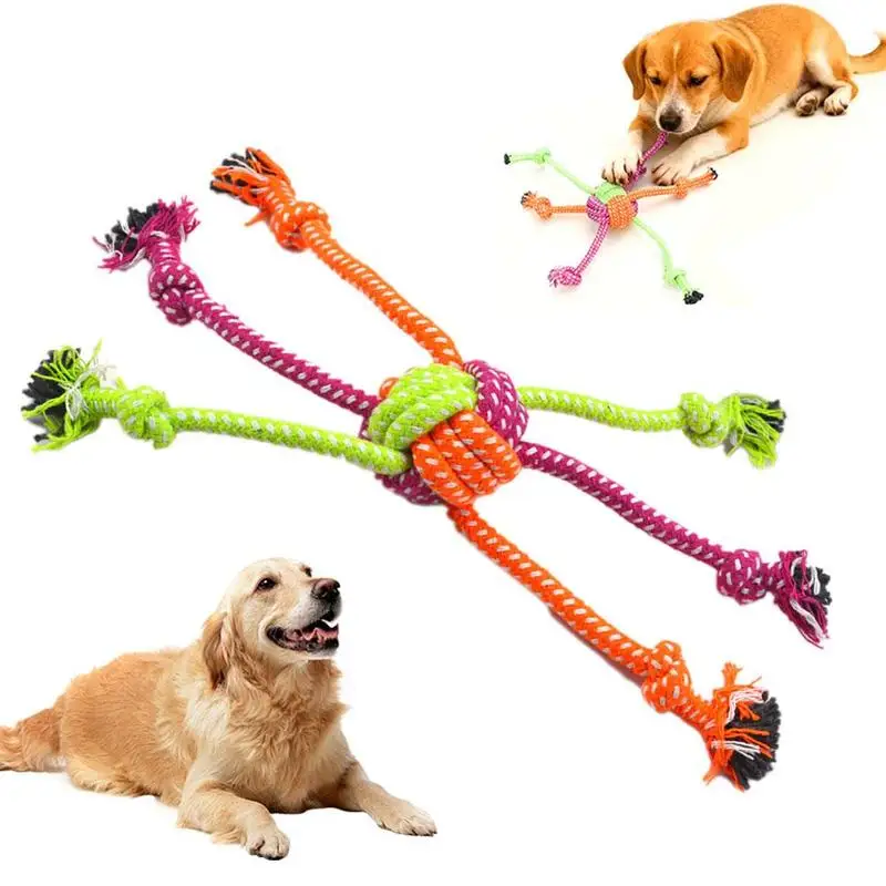 Durable Bite-Resistant Interactive Knot Toy for Dogs- Chewable Rope with Green&Orange Fringes 1005012003298291