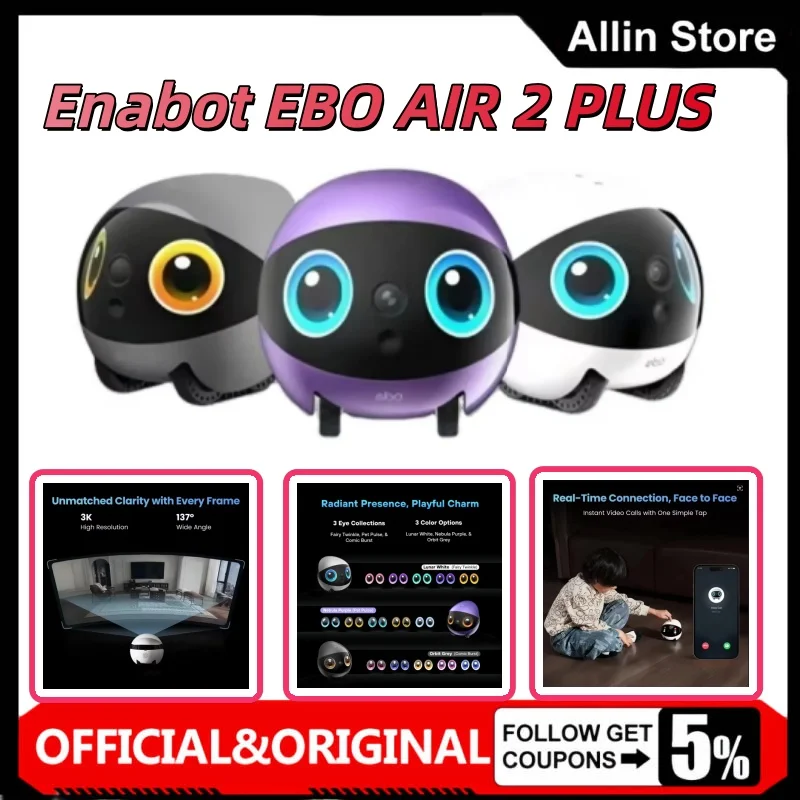 Enabot EBO AIR 2 PLUS Intelligent Pet Companion Robot 3k Camera Video Call 1005012003298314