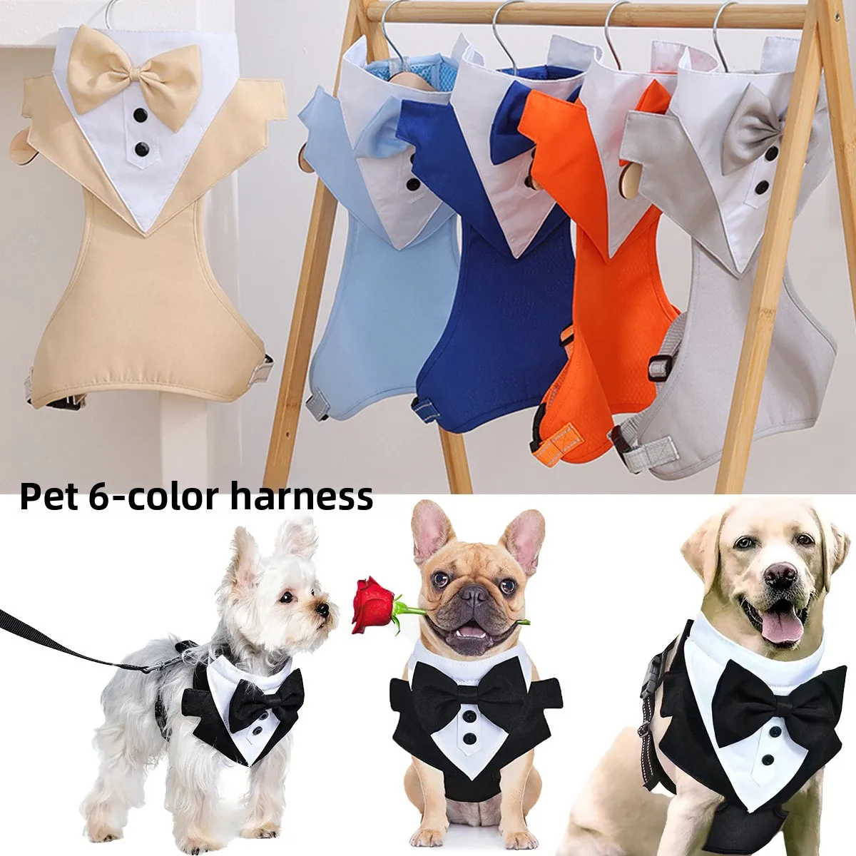 Dog Tuxedo Harness Suit Set with Leash Attachment Adjustable Breathable Bow Tie &Collar Small to 1005012004438993