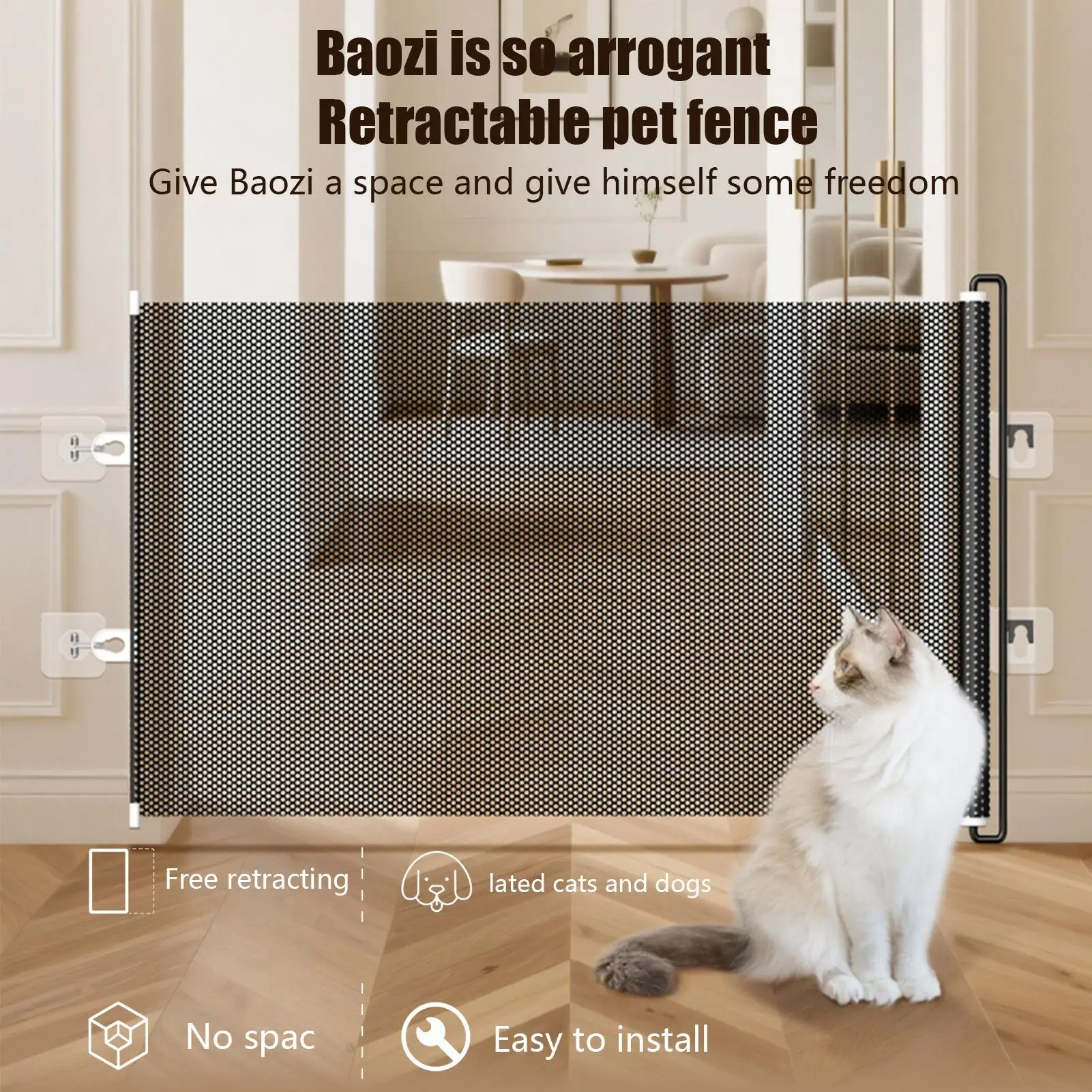 Dog Gate Retractable Cat Safety Barrier Indoor Retractable Stair Barrier No drilling required for 1005012008735612