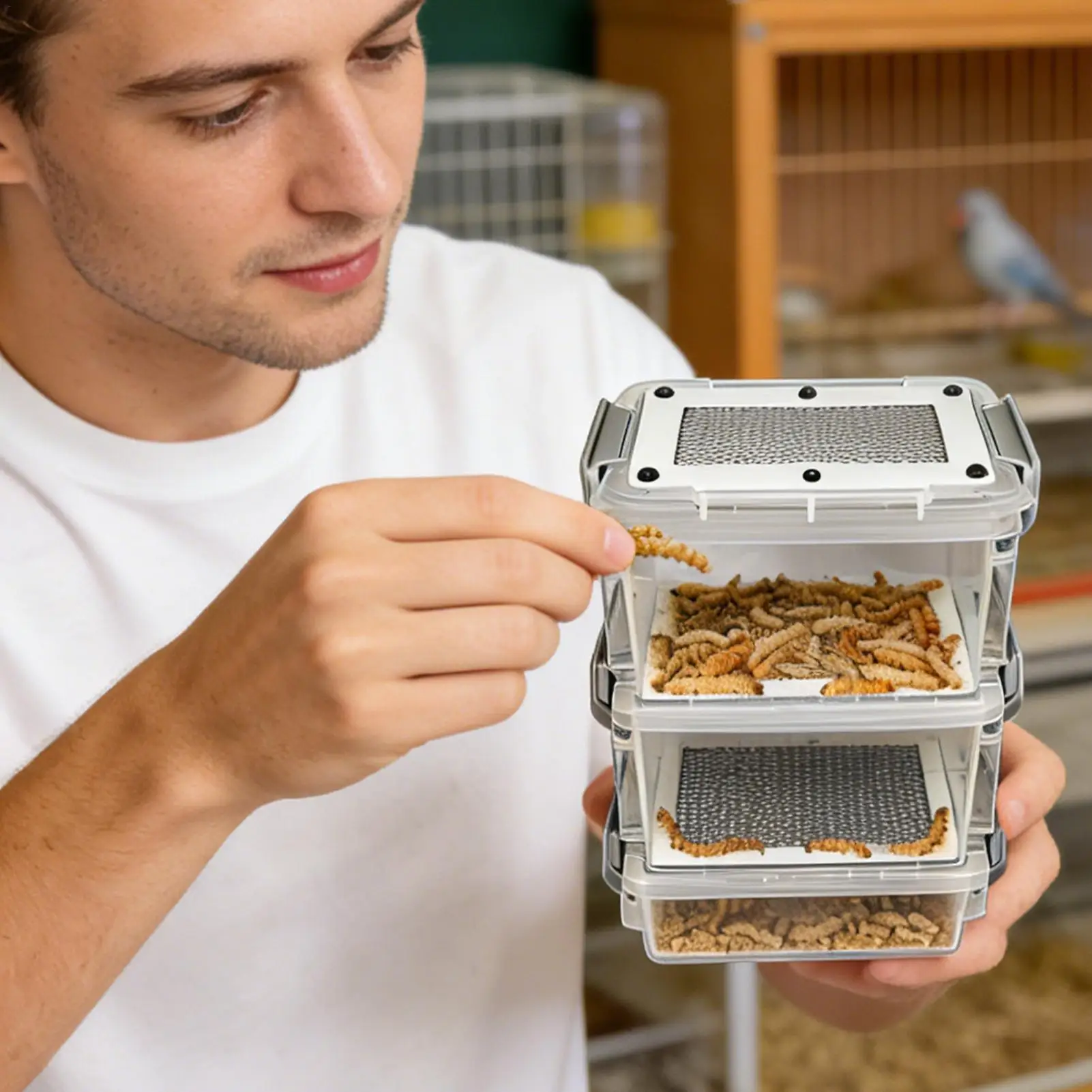 Mealworm Breeding Kit 3-Layer Silkworm Feeder Bin Corn Worm Breeder Box for Pet Parents Animal 1005012010373366