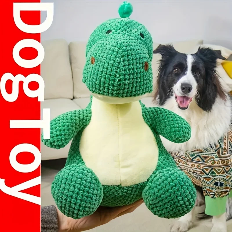 Green, Durable, Chewable Plush Dinosaur Dog Toy with Squeaks 1005012014490398