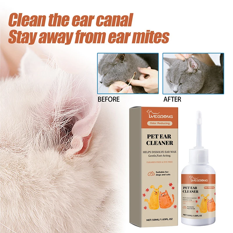 1Pc 50ml Pet Ear Drops Cats & Dogs Remove Ear Mites Inhibit Bacteria Clean Ears 1005012018628048