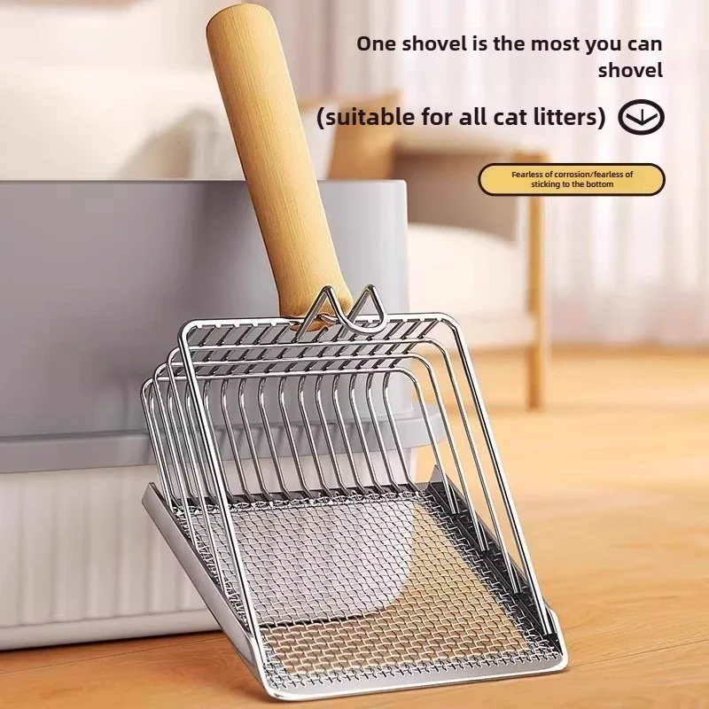 Cat Litter Shovel Wood Handle Metal Scooper with Hook Portable Stainless Steel Sifting Kitten 1005012020940181
