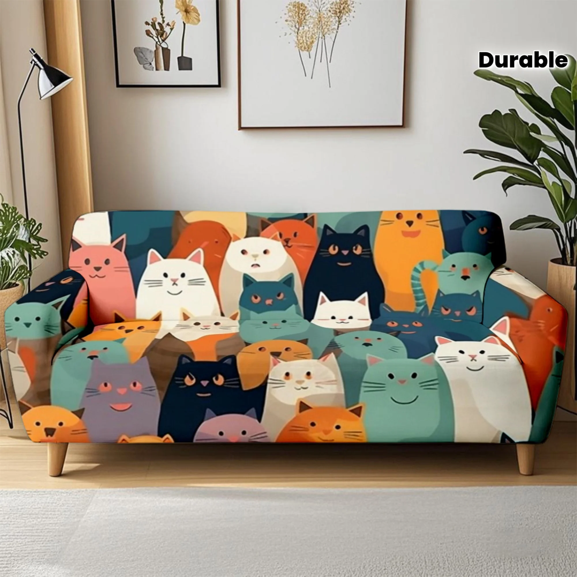 1pc Cute Colorful Cartoon Cat Print Stretch Sofa Cover 1005012023614244