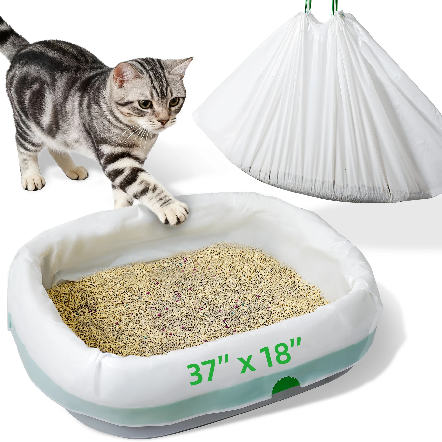 Litter Box Liners Large 37" X 18", Thick Leak-Proof Drawstring Bags for Easy Clean Up 1005012024225731