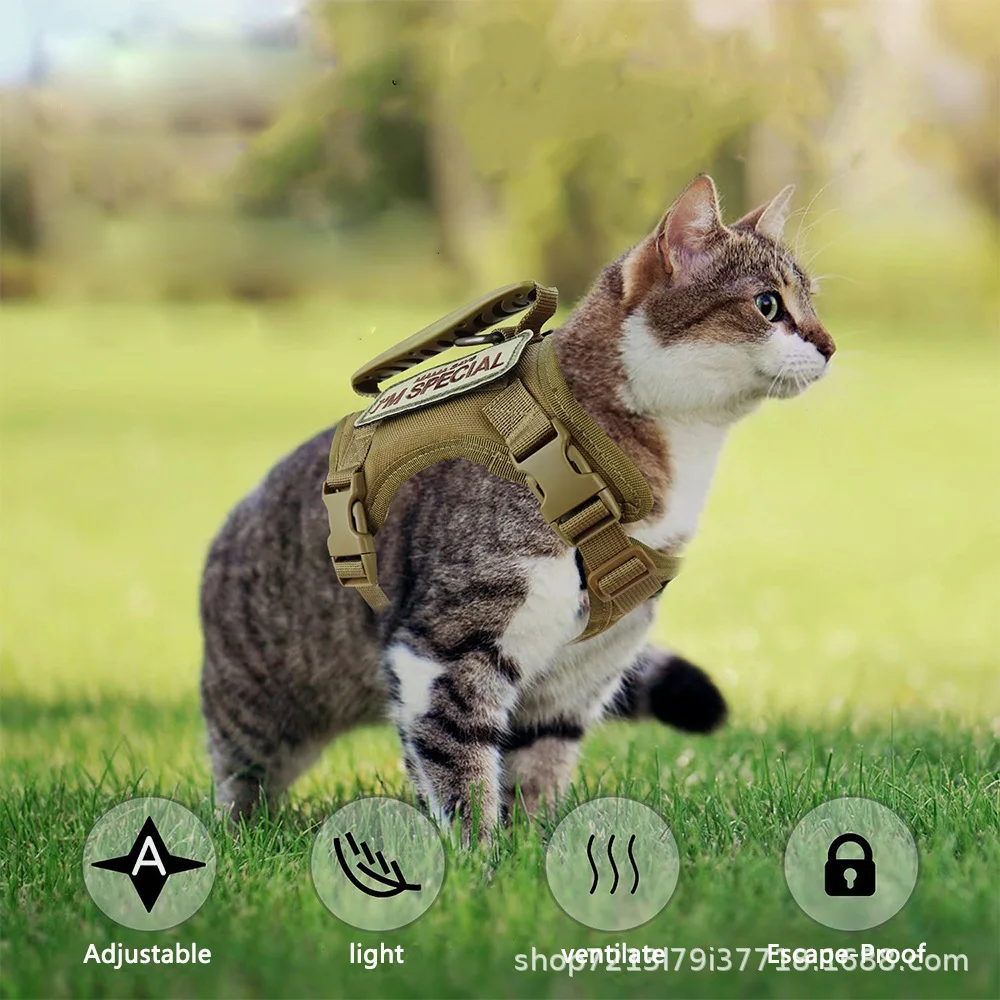 1PC Tactical Cat Harness Reflective Pet Vest With Handle Adjustable Outdoor Walking Training Cat 1005012028607495