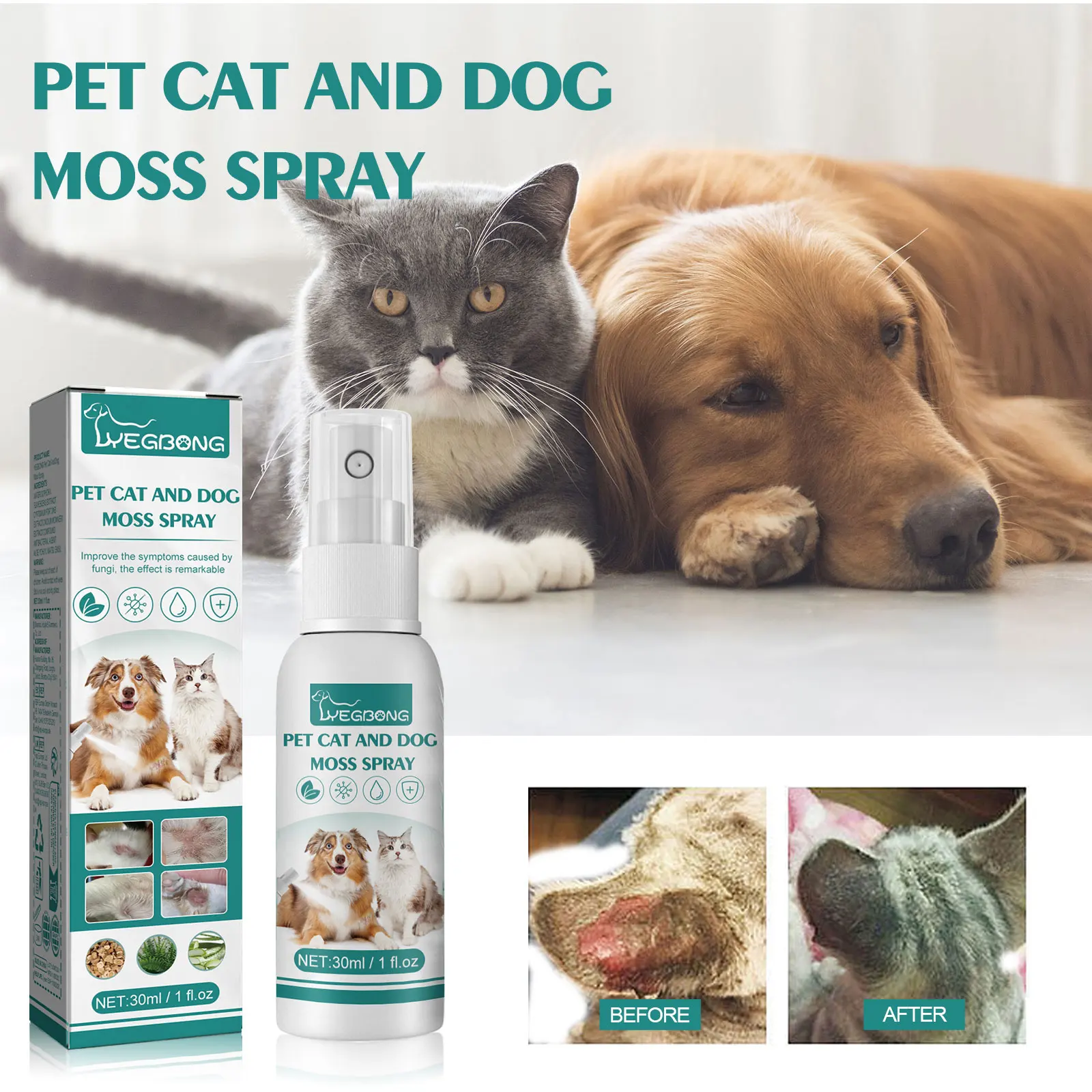 Lvegdong Pet Moss Spray for Cats & Dogs, Skin Care Spray Relieve Itching Irritation 1005012030307373