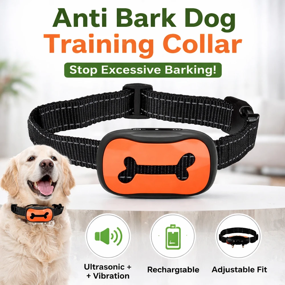 Intelligent Ultrasonic Dog Bark Stop Collar, USB Rechargeable Vibration Dog Training Device 1005012031344716