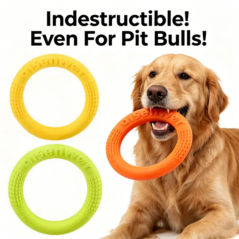 Indestructible Dog Flying Disc Ring, Bite Resistant TPR Chew Toy for Tug of War Fetch 1005012034525627