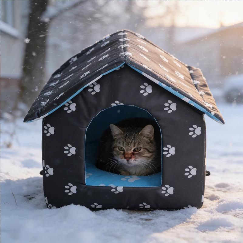Cat House for Outdoor Winterproof Waterproof and Warm Foldable Pet Shelter for Cats with Removable 1005012035985183