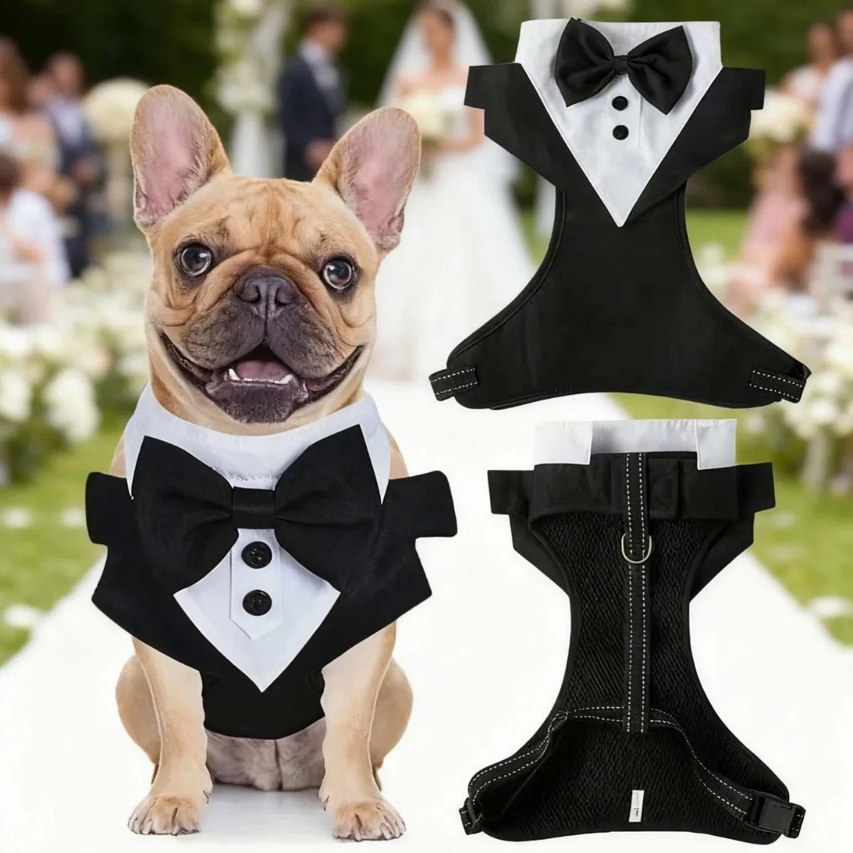 Dog Tuxedo Harness Formal Wedding Suit with Bow Tie Adjustable Breathable Pet Harness for Small 1005012037765767