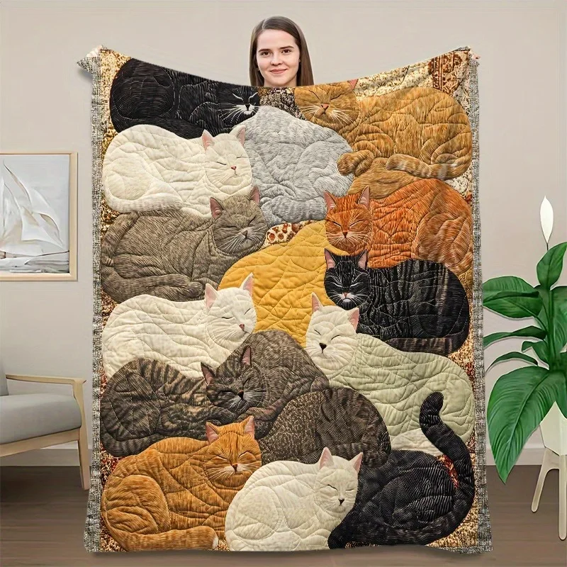 Creative Cat Print Flannel Blanket Warm Nap Throw for Sofa Bed Office Car Camping Travel Home Decor 1005012038339020