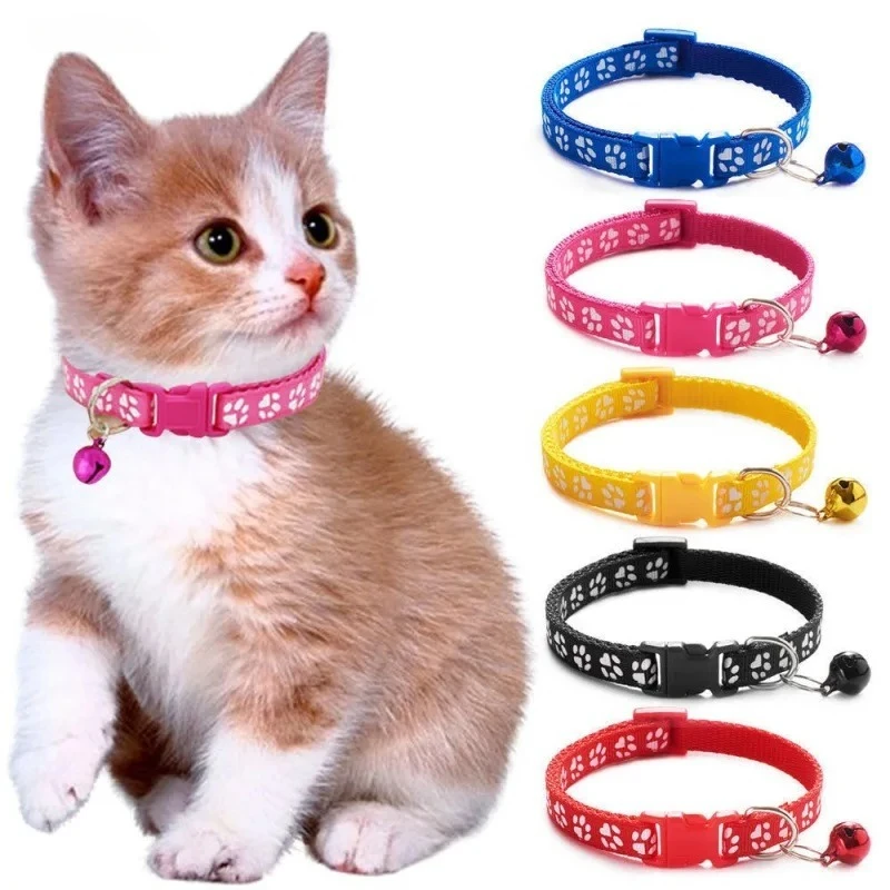 Pet Collar with Bell Cartoon Footprint Colorful Dog Puppy Cat Accessories Kitten Adjustable Safety 1005012041658443