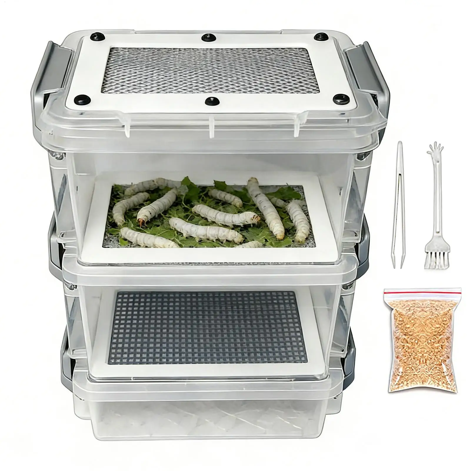 Mealworm Breeding Kit 3-Layer Silkworm Feeder Bin Corn Worm Breeder Box for Pet Parents Animal 1005012042896230