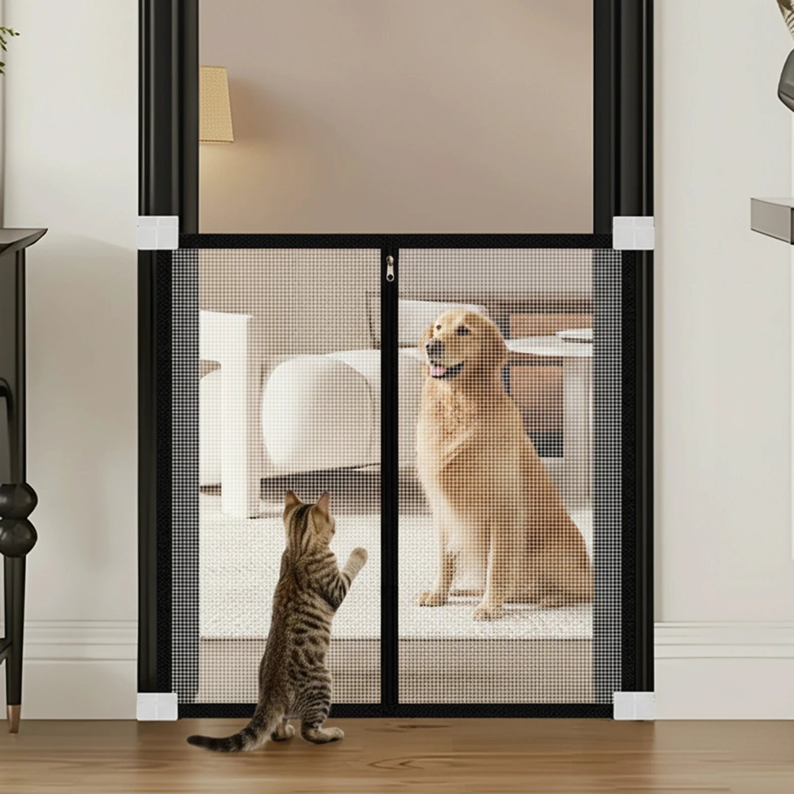 Pet Gate Fence No Drilling Mesh Barrier Anti Escape Door Guard for Cats and Dogs Durable Scratch 1005012047687850