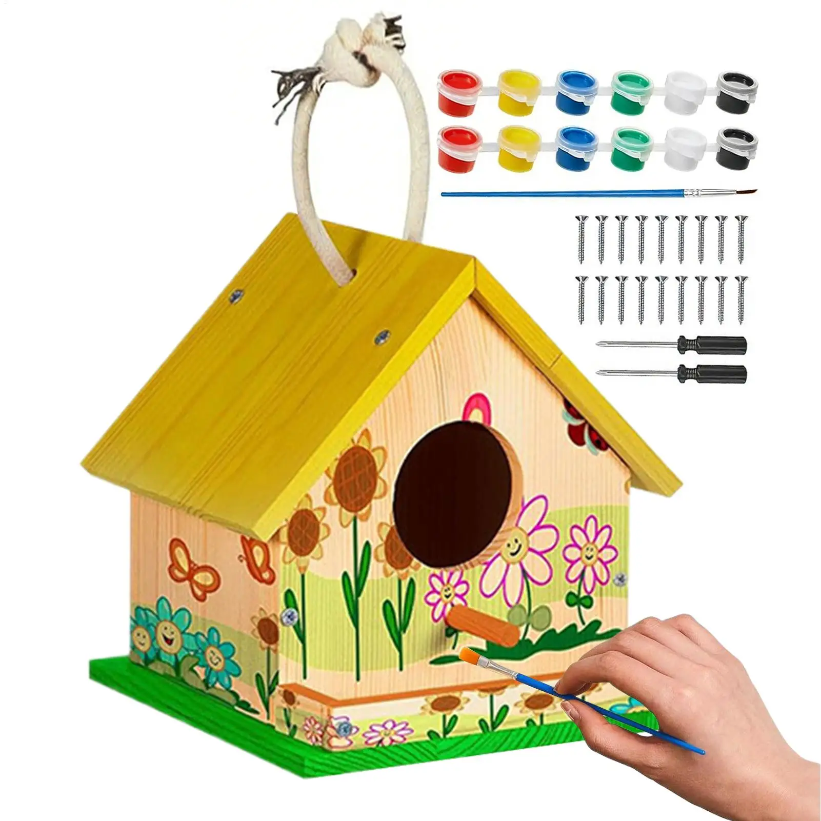 Bird House Kits Wooden DIY Birdhouse Kit Outdoor Freestyle Painting Arts & Crafts Projects With 1005012049171006