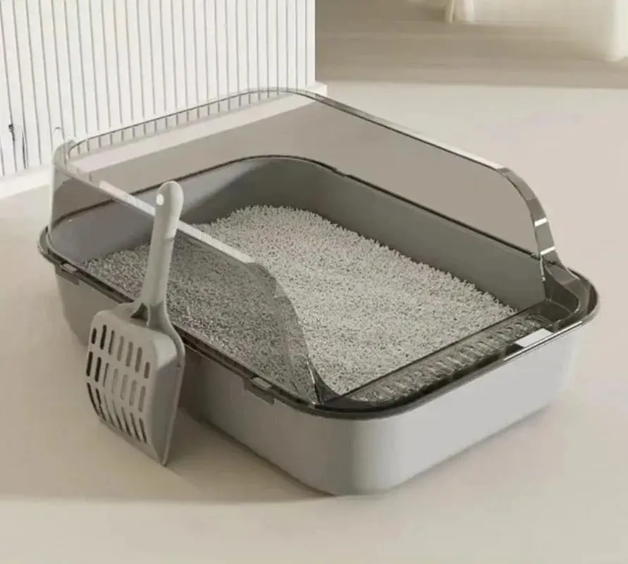 P Semi-Enclosed Cat Litter Box Splashproof Kitten Toilet Tray Pet Cleaning Basin with High Sides 1005012053614276
