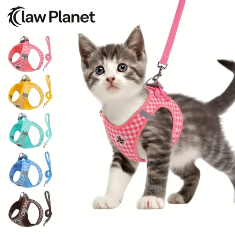 Checkered Pet Harness Cat Leash Small Dog Harness Kitten Outdoor Breathable Reflective Cat Chest 1005012053888945