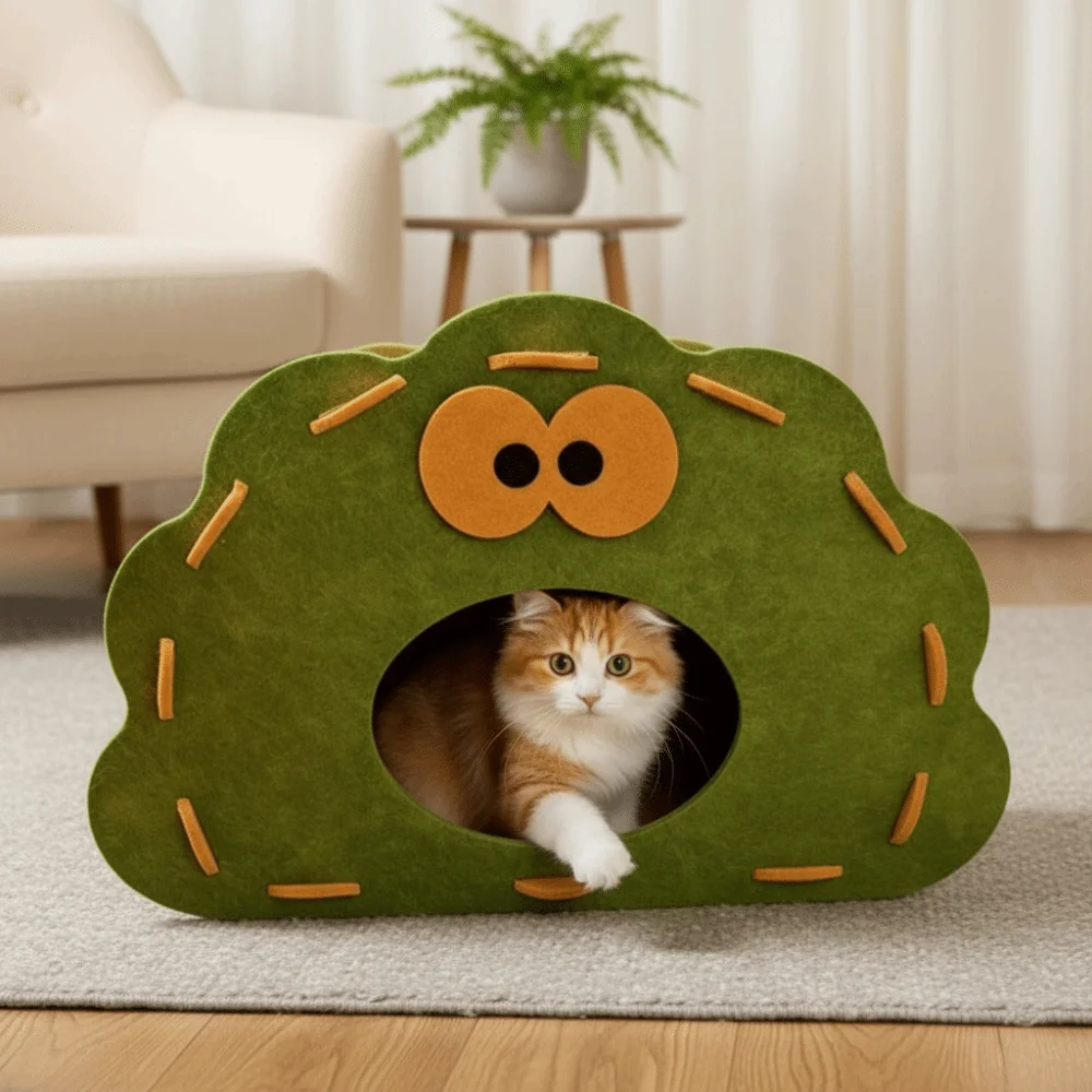 Semi-Enclosed Felt Cat Bed Cave Non-Flaking Wear-Resistant Hiding Nest Breathable Detachable 1005012057133770