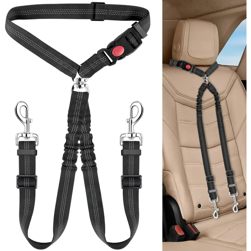 1Pcs Pet Dog Seat Belt Adjustable Stretch Two Dog Lead Dog Cat Car Fixed Dog Chain Buffer Traction 1005012059598912