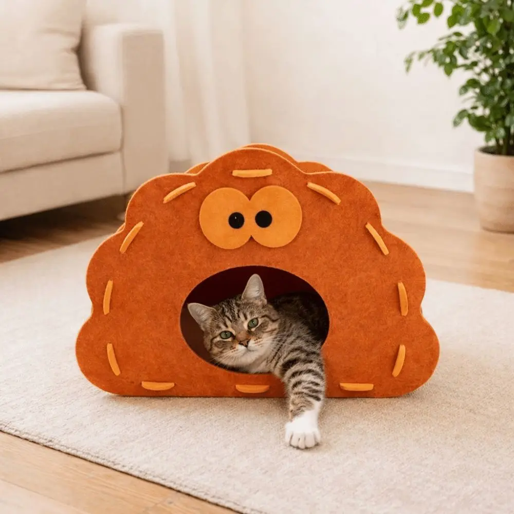 Semi-Enclosed Felt Cat Bed Cave Non-Flaking Wear-Resistant Scratch Integrated House Detachable 1005012060149535