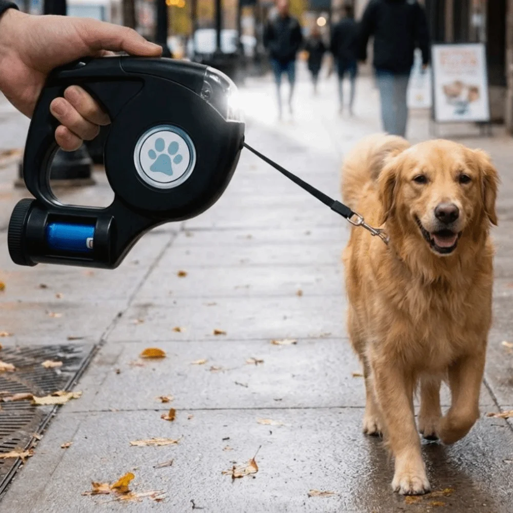 Plastic Automatic Retractable Dog Leash With Garbage Bag Extendable LED Dog Leash Anti-Slip Handle 1005012061618159