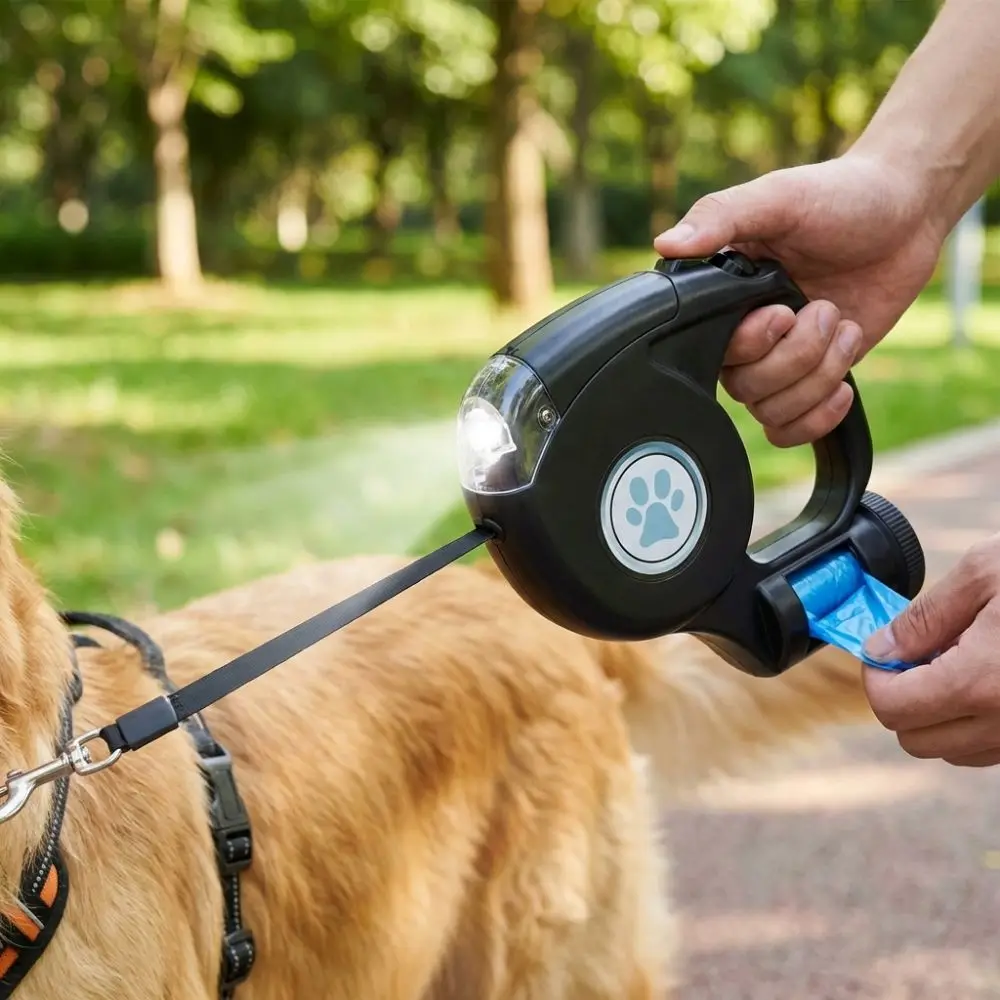 Plastic Automatic Retractable Dog Leash With Garbage Bag Extendable LED Dog Leash Adjustable 1005012061732772